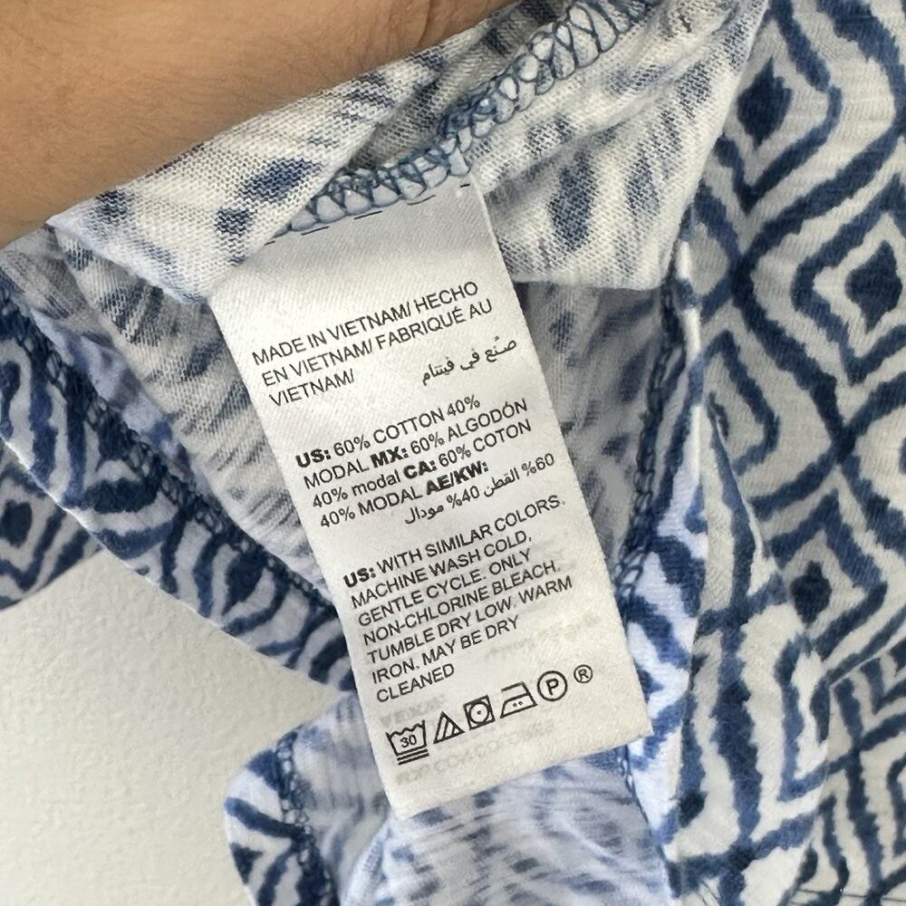 CHICOS Ikat Print Tee Womens XXL (4) Blue White 3/4 Sleeve Slub Knit Boho Top - Picture 7 of 10